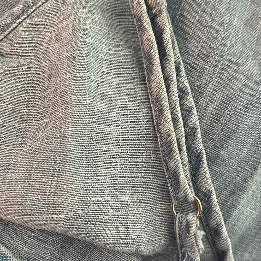 NEW LOFT Linen Lyocell Chambray Tiered Belted Swing Midi Dress Size Medium - Picture 9 of 13